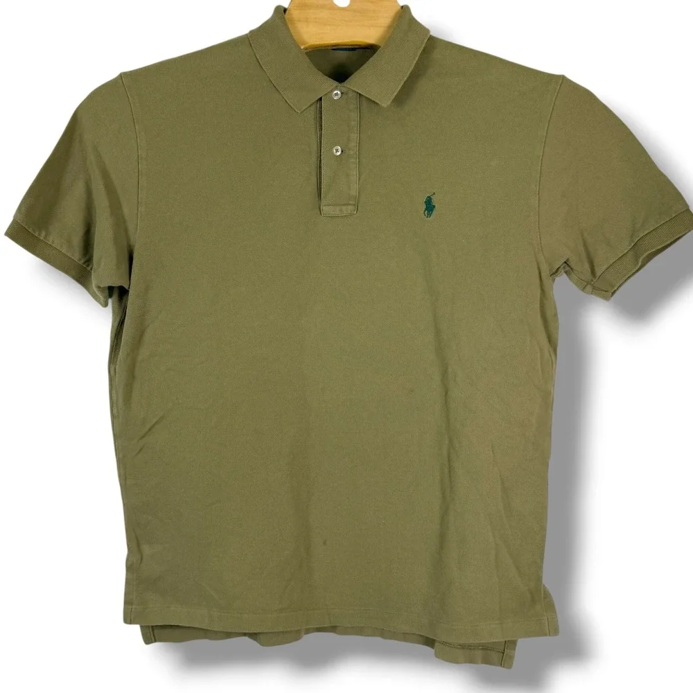 Polo Ralph Lauren Polo Shirt Mens Large Olive Green Classic Pique Cotton Logo